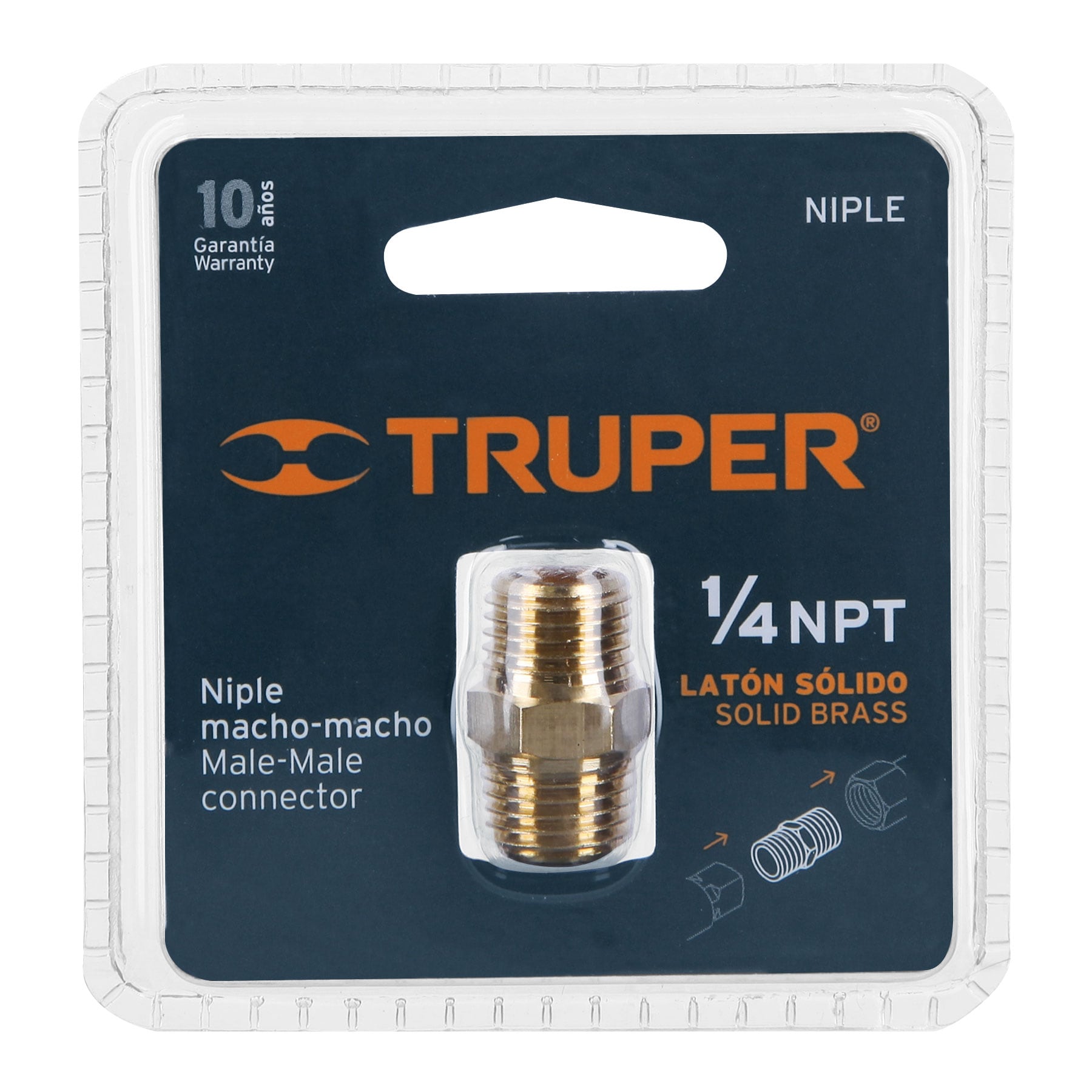 Niple de laton aire tipo FF cuerda 1/4 NPT