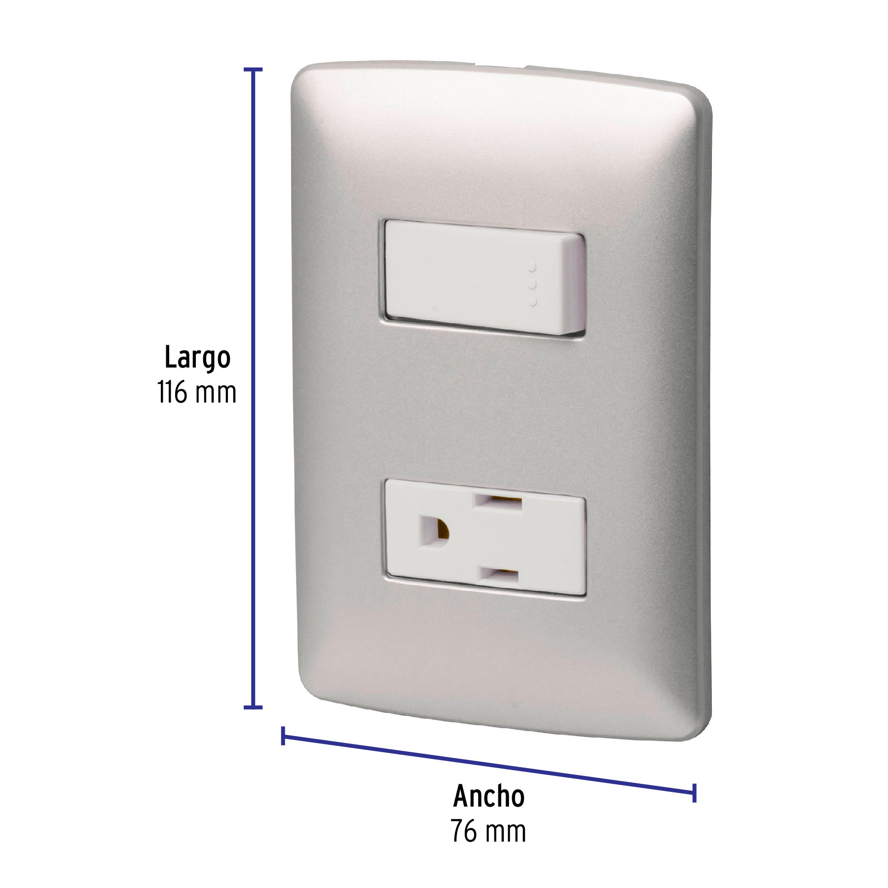 Placa Armada 1 Contacto 1 Interruptor Plata Linea Italiana