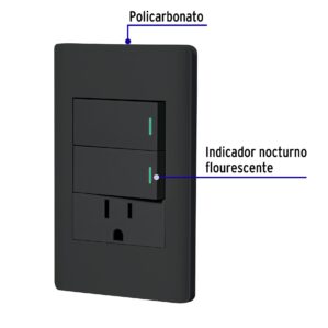 Placa Armada 2 apagadores 1 Contacto Lisboa Negro