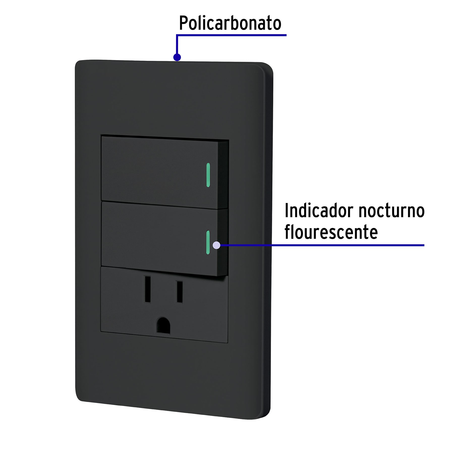 Placa Armada 2 apagadores 1 Contacto Lisboa Negro