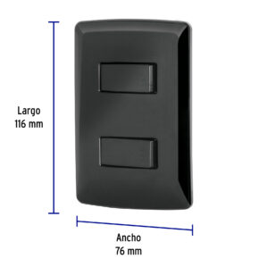 Placa Armada 2 Interruptores Sencillo Negro Linea Italiana