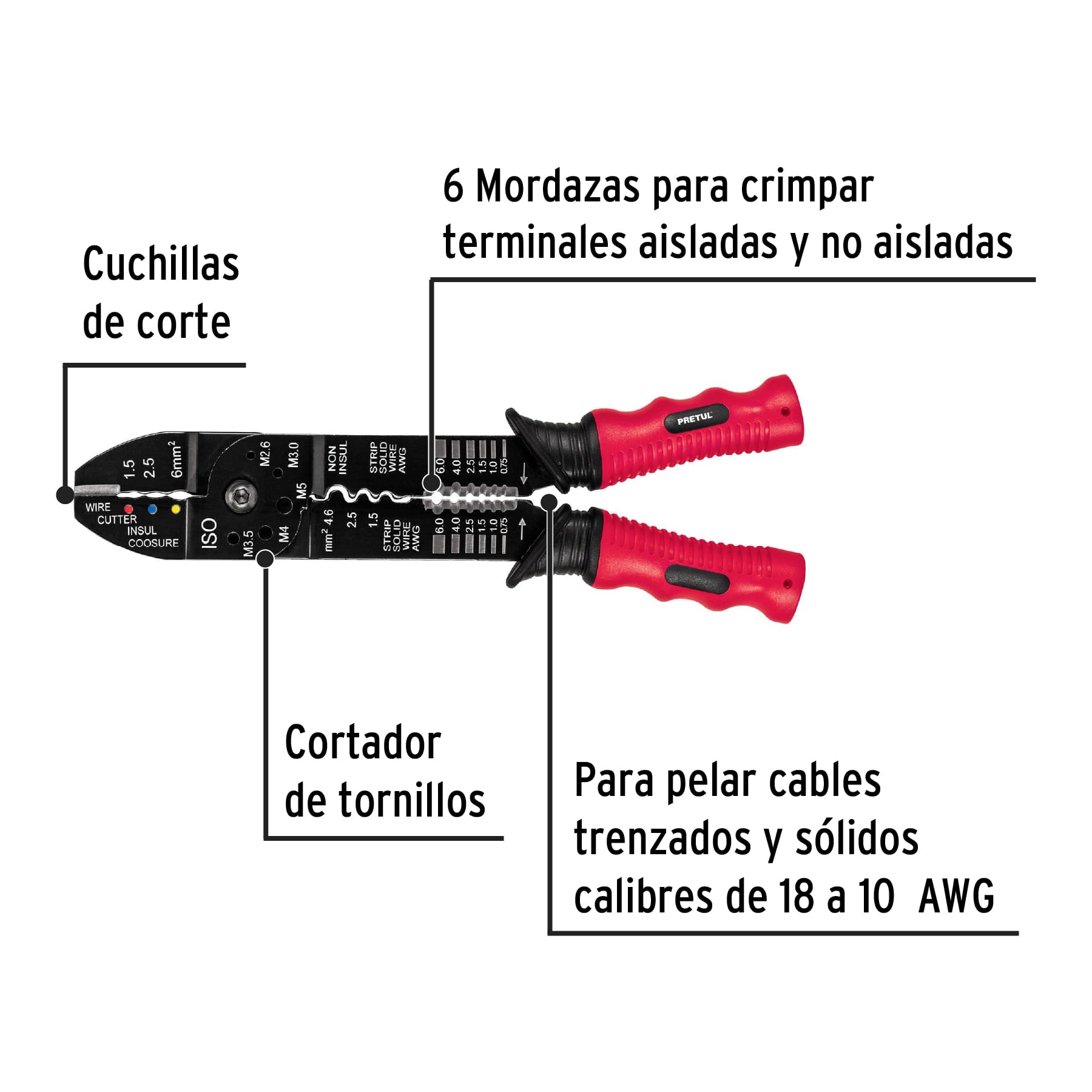 Pinza pelacable 9" Calibre 10 a 18aws Pretul