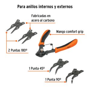 Pinza para anillos de retencion 6" con 4 cabezas intercambiables