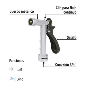 Pistola metalica para riego manguera de 5" Pretul