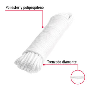 Piola de poliester diamante de 6mm por 15m blanca Fiero