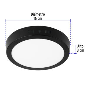 Lampara de LED 12w de Sobreponer luz de dia negro