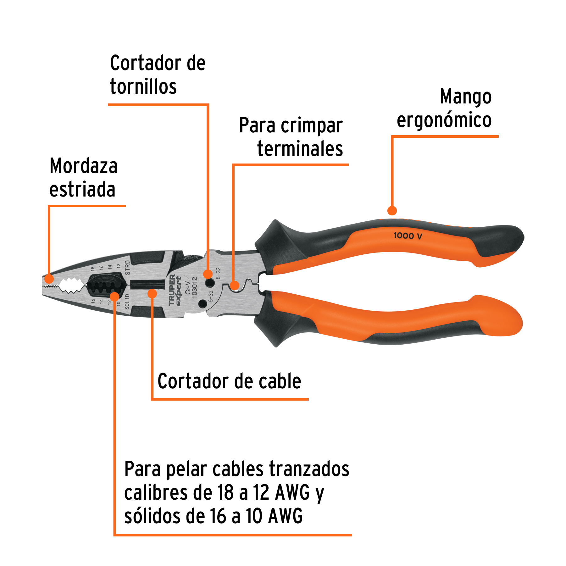 Pinza multiuso 8" electricista Truper Expert