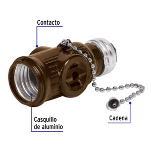 Portalampara socket con cadena y doble contacto Volteck