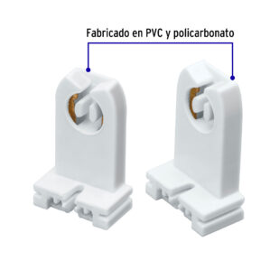 Portalampara de plastico, base G13 bipin, 2 pzas, Volteck