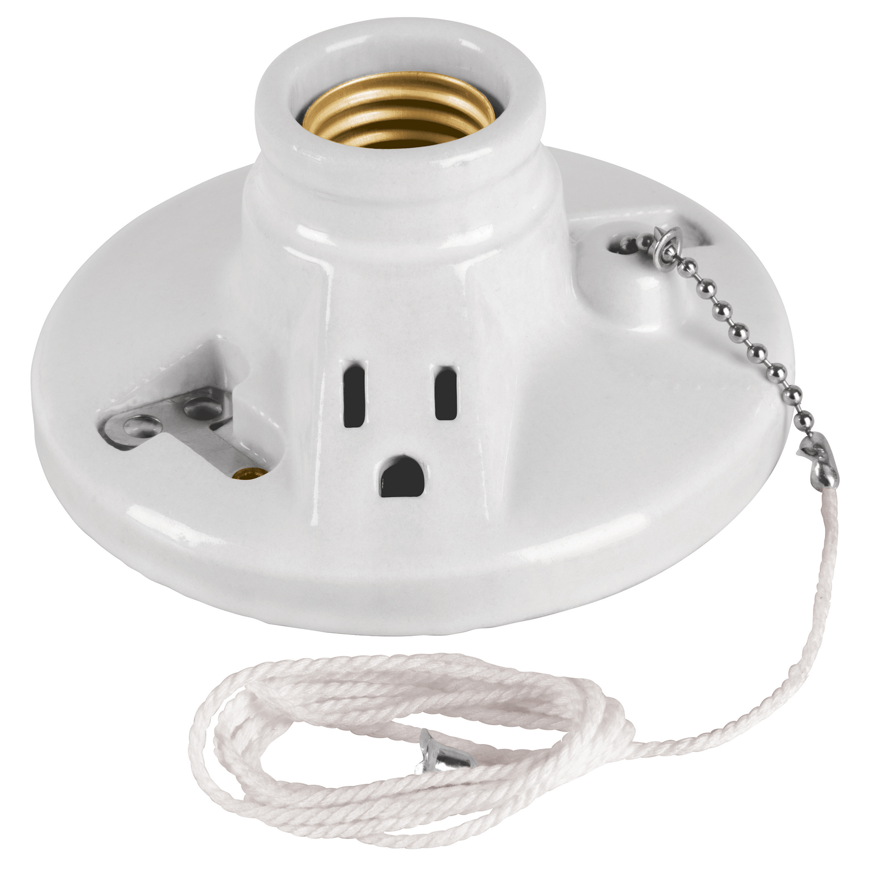 Portalampara socket de porcelana con ladron y cadena Volteck