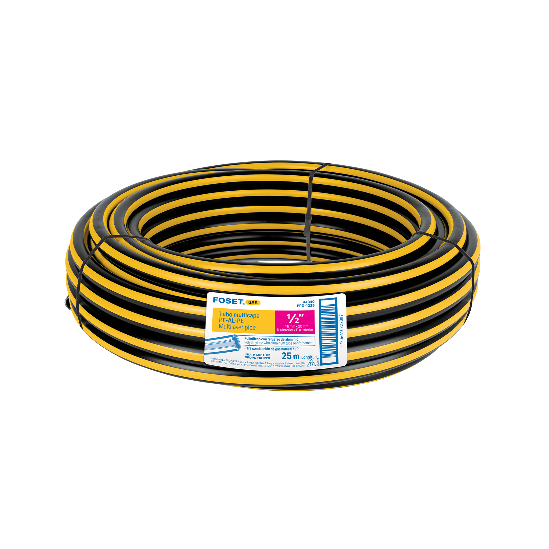 Rollo de 25 de manguera para gas de 1/2" PE AL PE