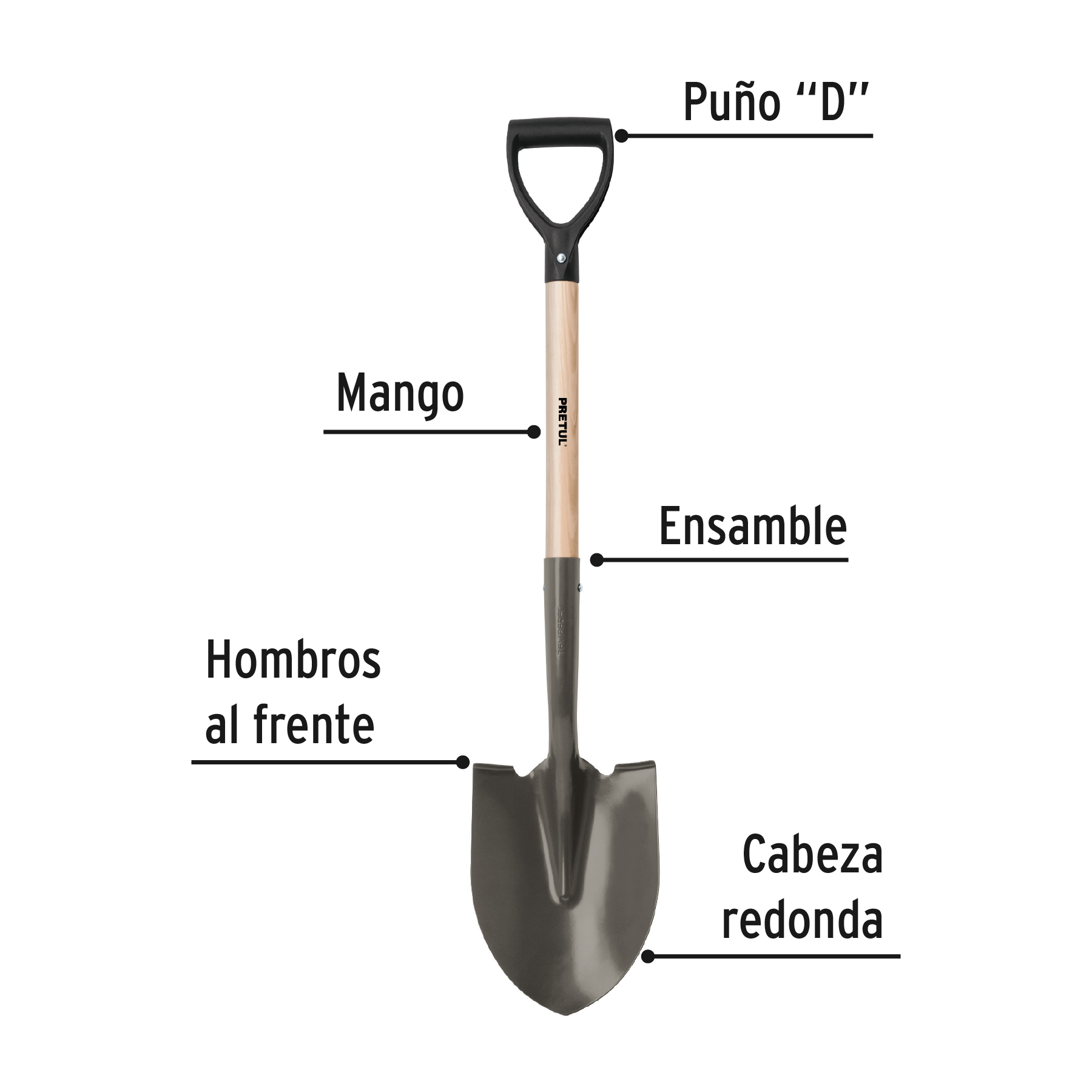 Pala redonda puño "Y" Pretul