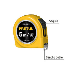 Flexometro amarillo 5m cinta 19mm Pretul