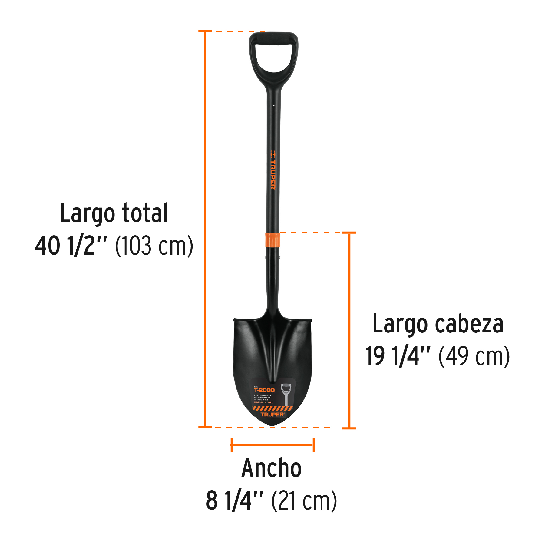 Pala redonda T-2000 puño "Y" mango fibra de vidrio Truper