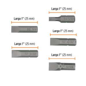 Pack de 5 Puntas planas combinadas Largo de 1"
