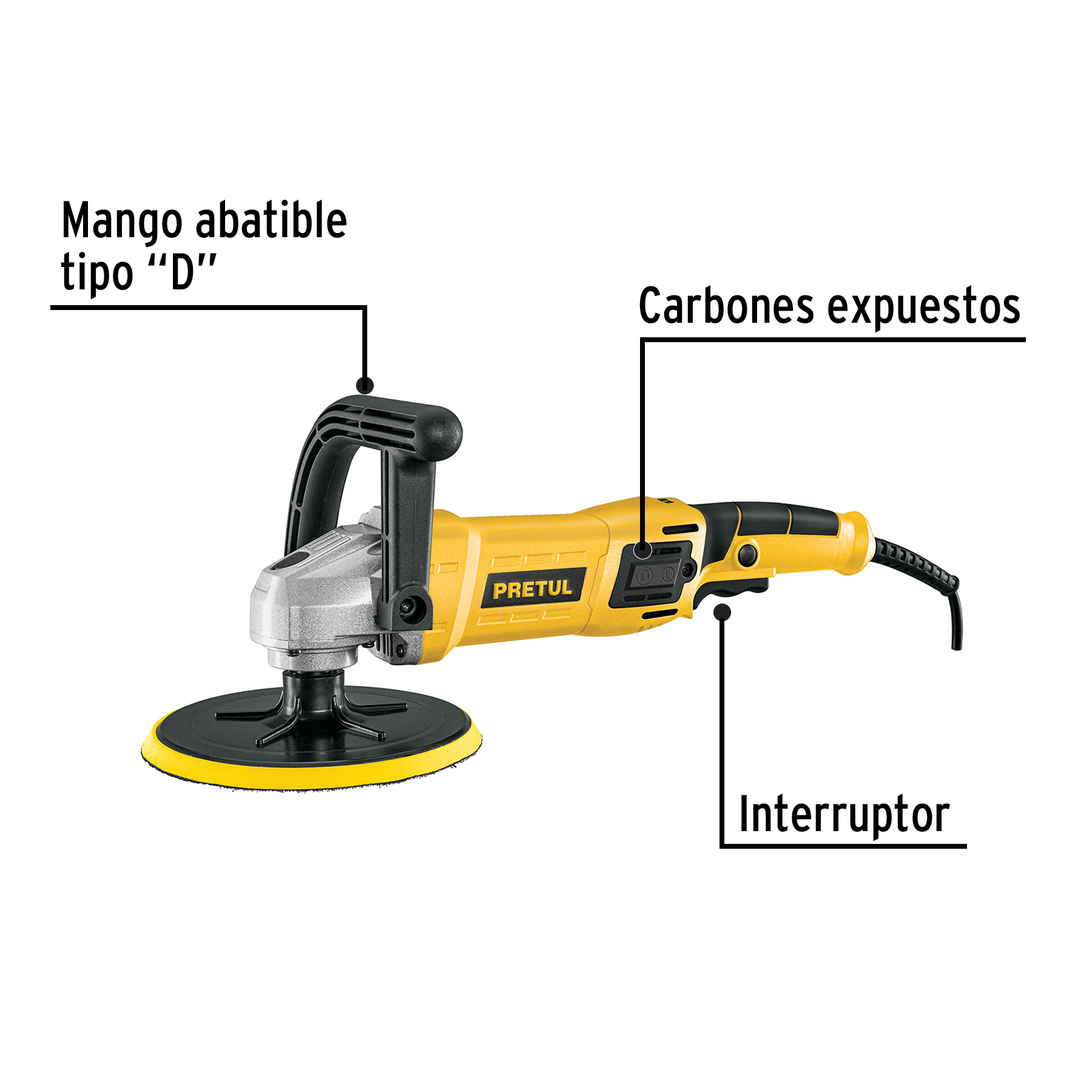 Pulidora velocidad variable 7" 1200w con accesorios Pretul