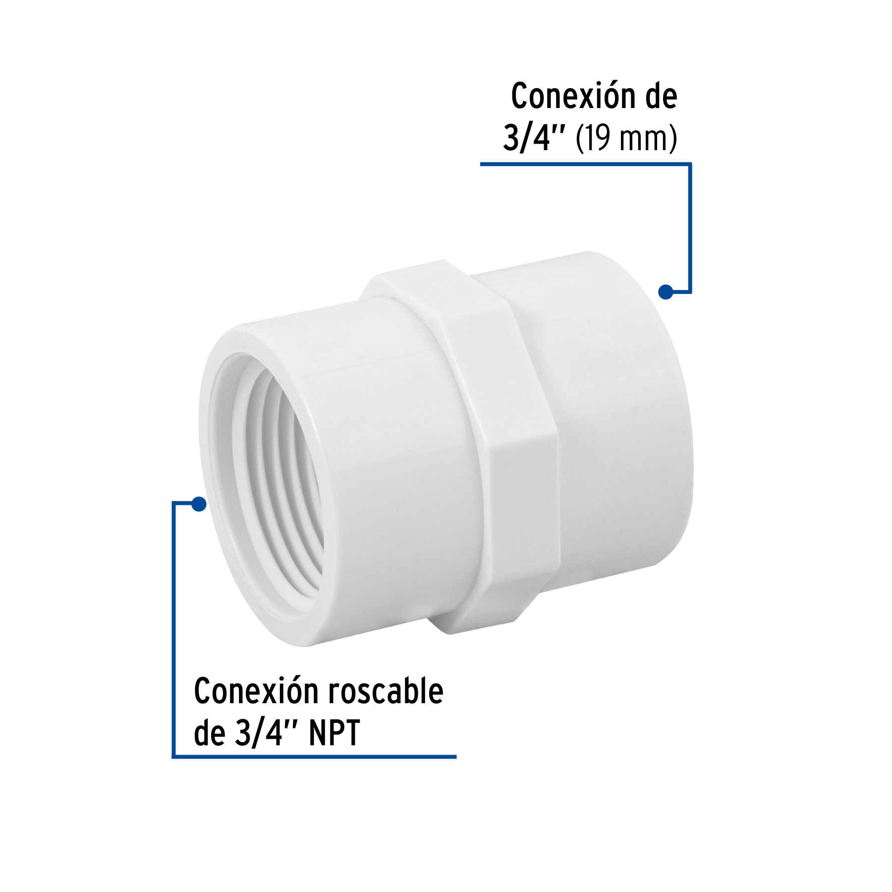 Conector hembra de PVC Hidraulico 3/4"
