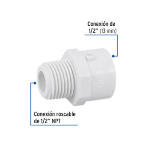 Conector macho de PVC Hidraulico 1/2"