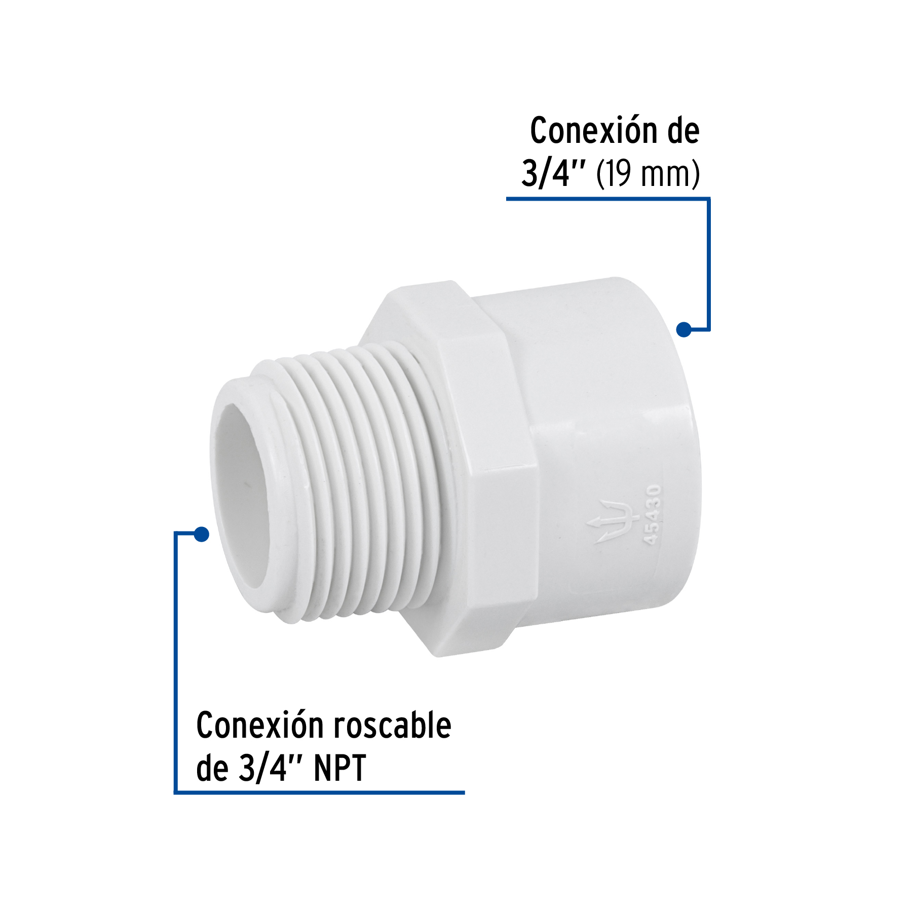 Conector macho de PVC Hidraulico 3/4"
