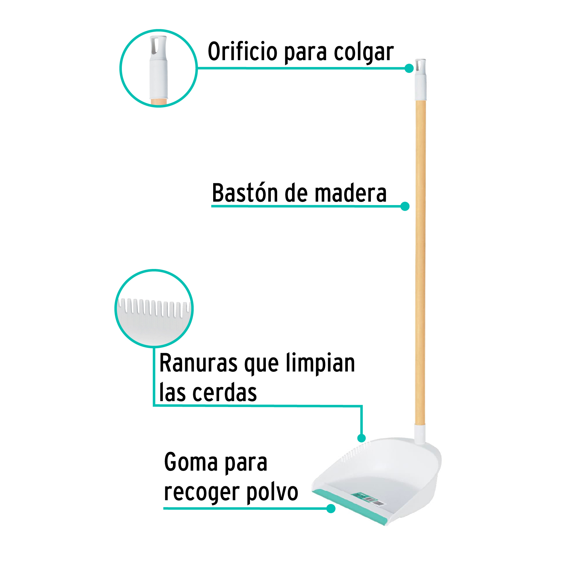 Recogedor plastico con baston de madera