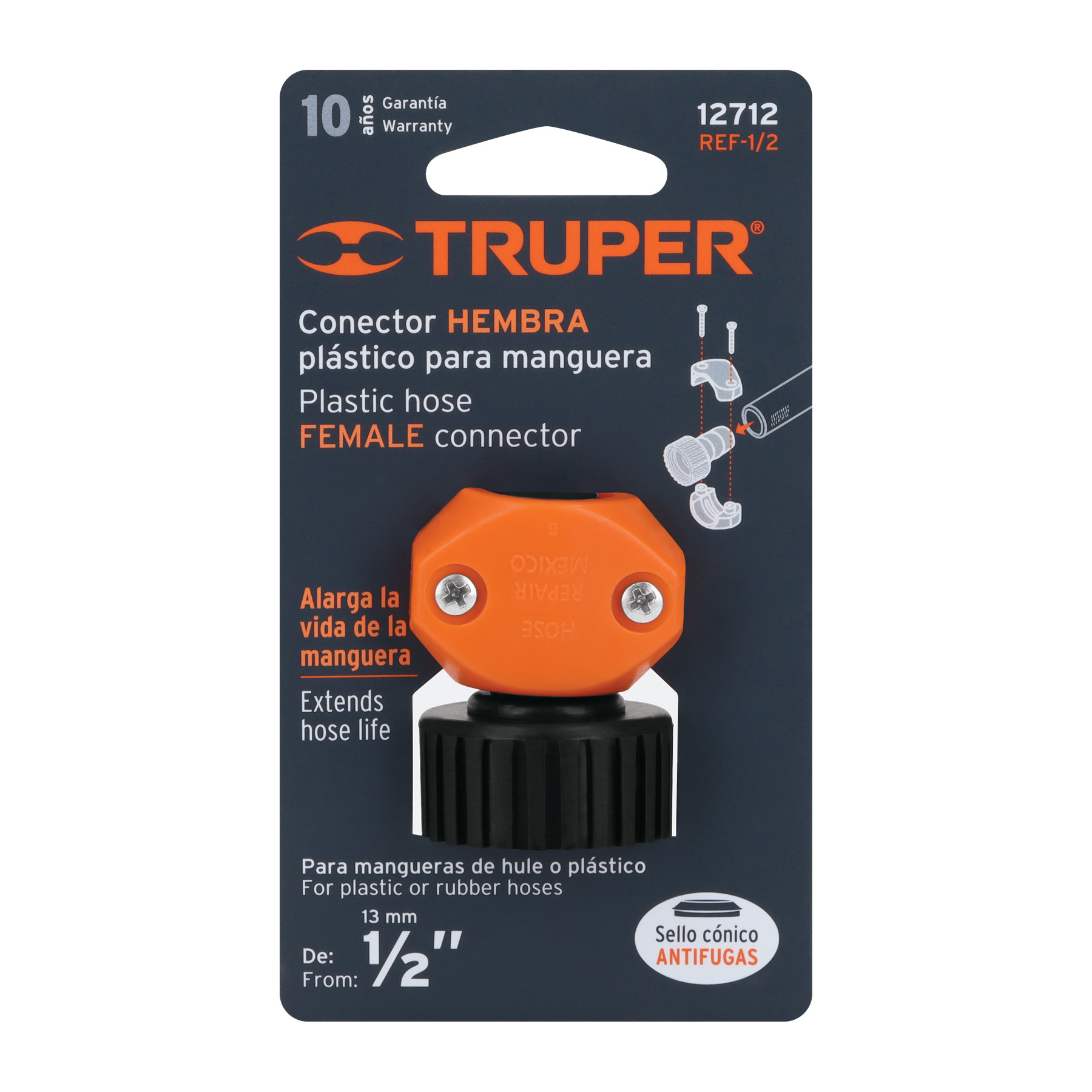 Conector plastico hembra 3/4" para manguera de 1/2"