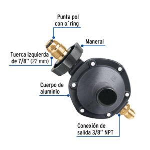 Regulador para tanque de Gas LP Rosca con Maneral