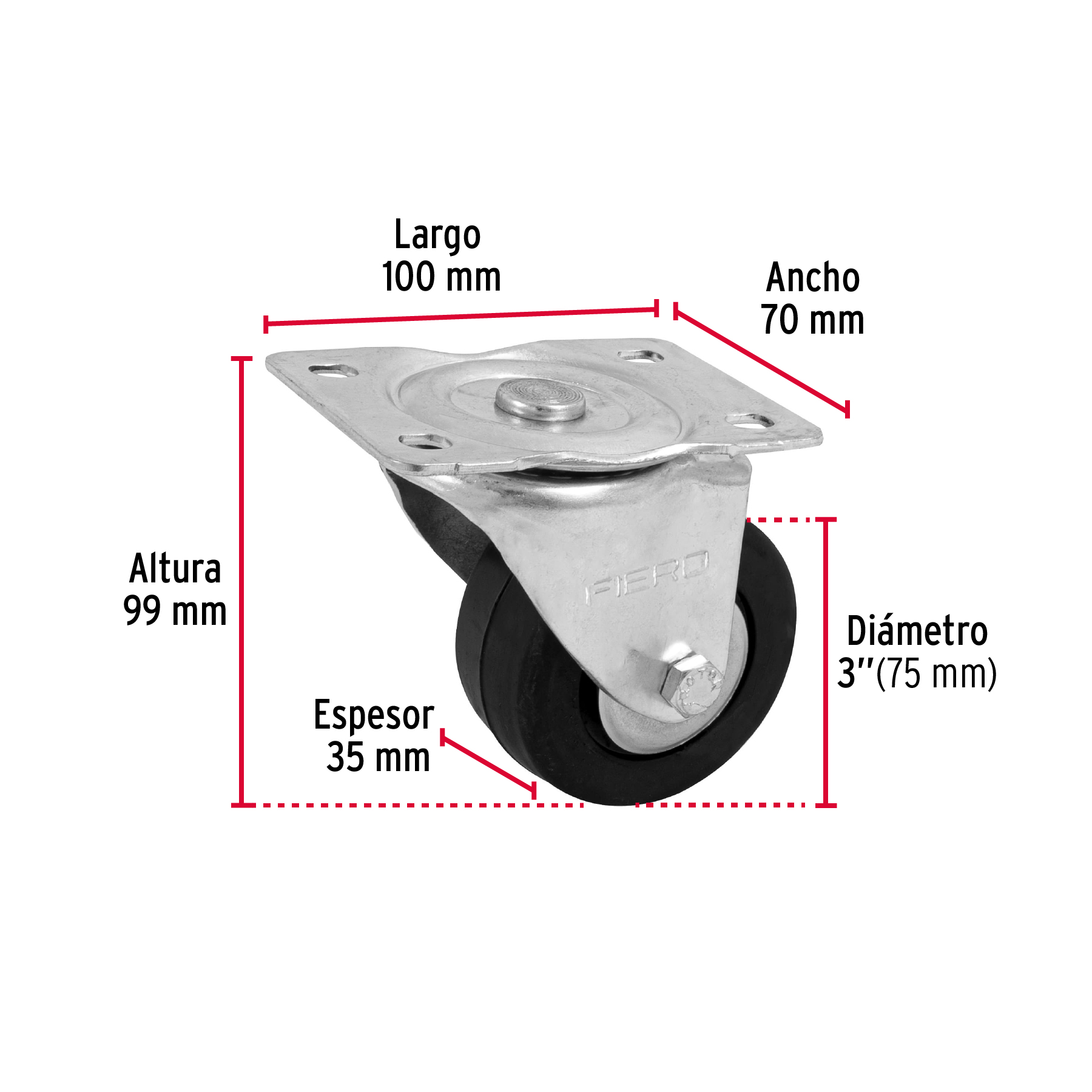 Rueda Rodaja hule 3" 35 mm con balero