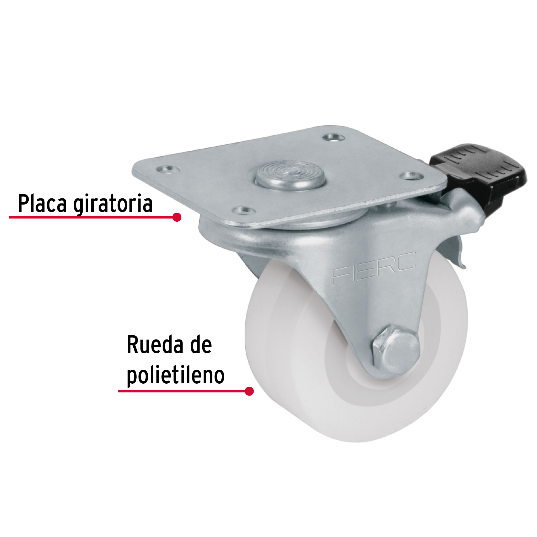 Rodaja de 2" Placa Giratoria con Freno Carga 30kg