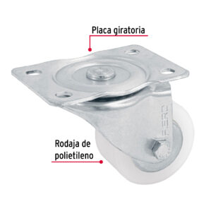 Rodaja con Balero 2-1/2" Giratoria Carga 100kg
