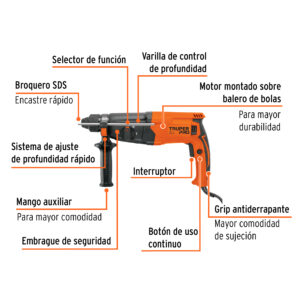 Rotomartillo SDS Plus 3 Joules 800w Profesional Truper