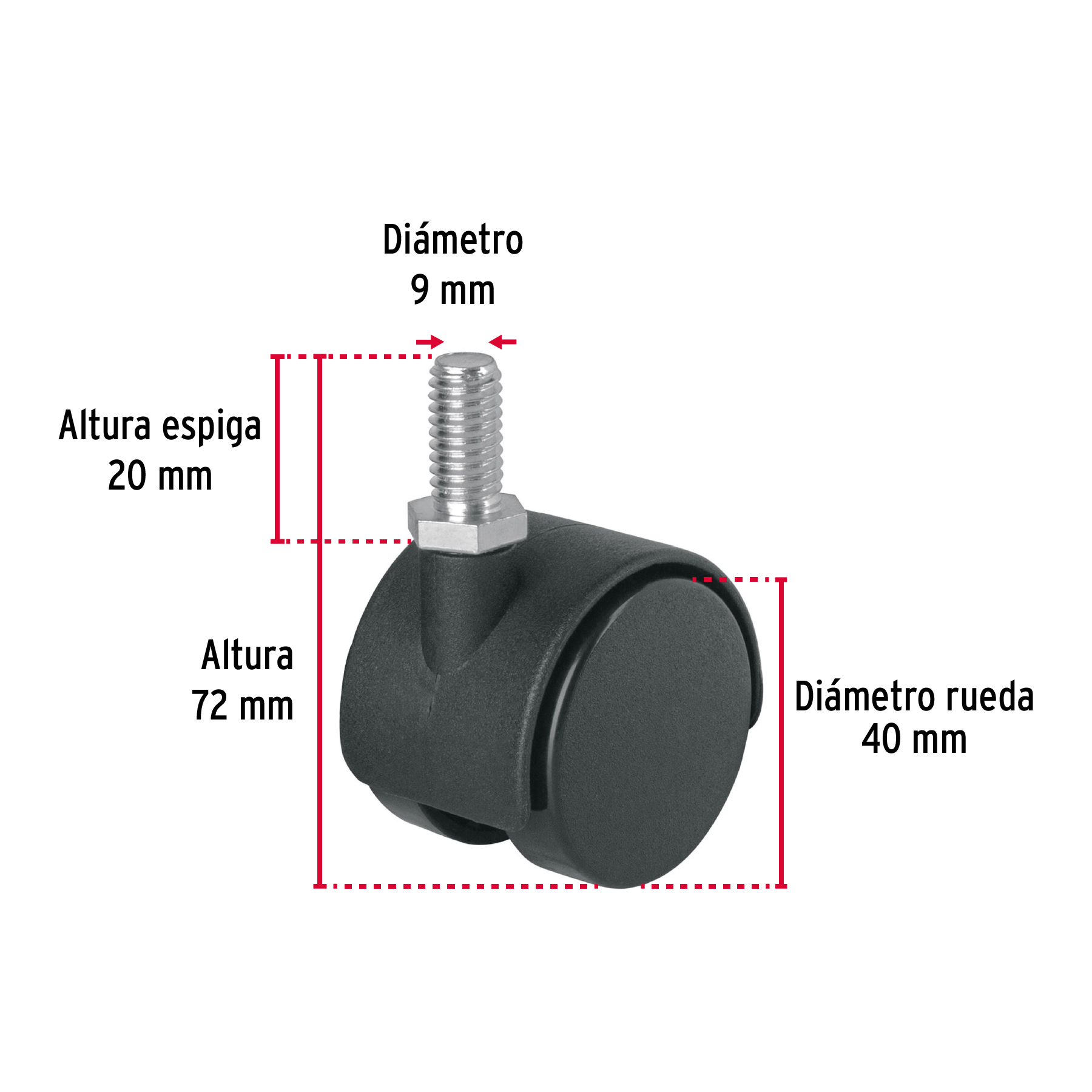 Rodaja tipo yoyo con espiga 40mm