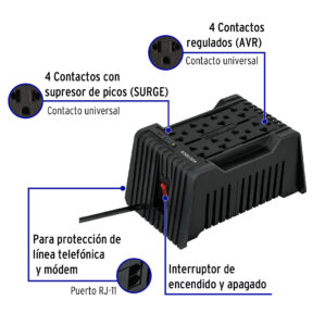 Regulador de voltaje de 1200VA de 600w 8 contactos