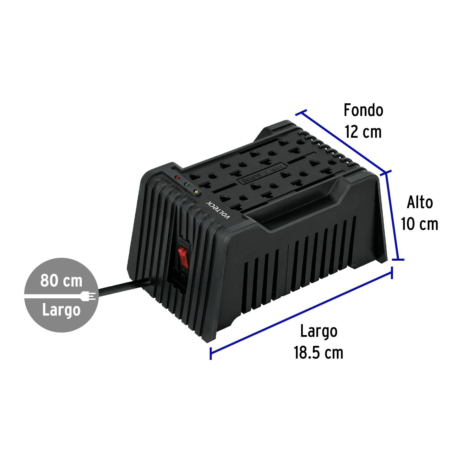 Regulador de voltaje de 1200VA de 600w 8 contactos