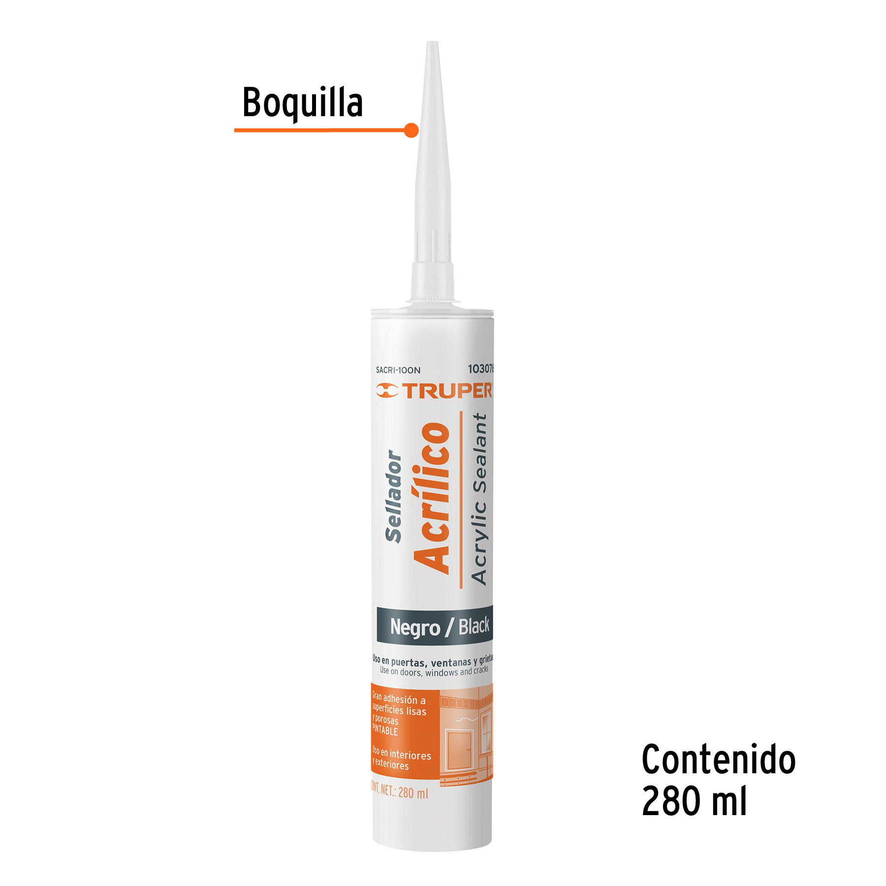 Sellador acrilico de 280ml negro Truper
