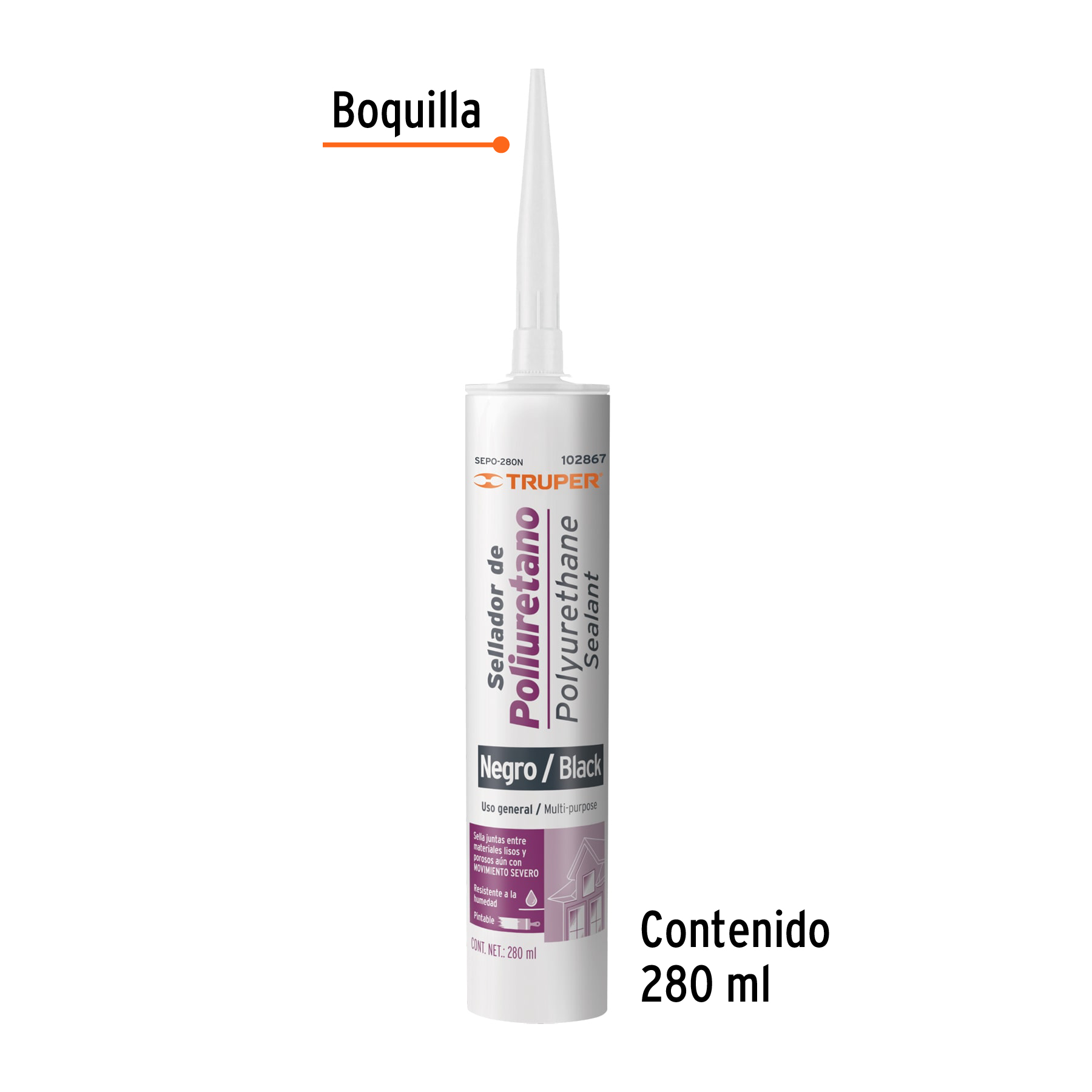 Sellador de poliuretano de 280ml Negro Truper