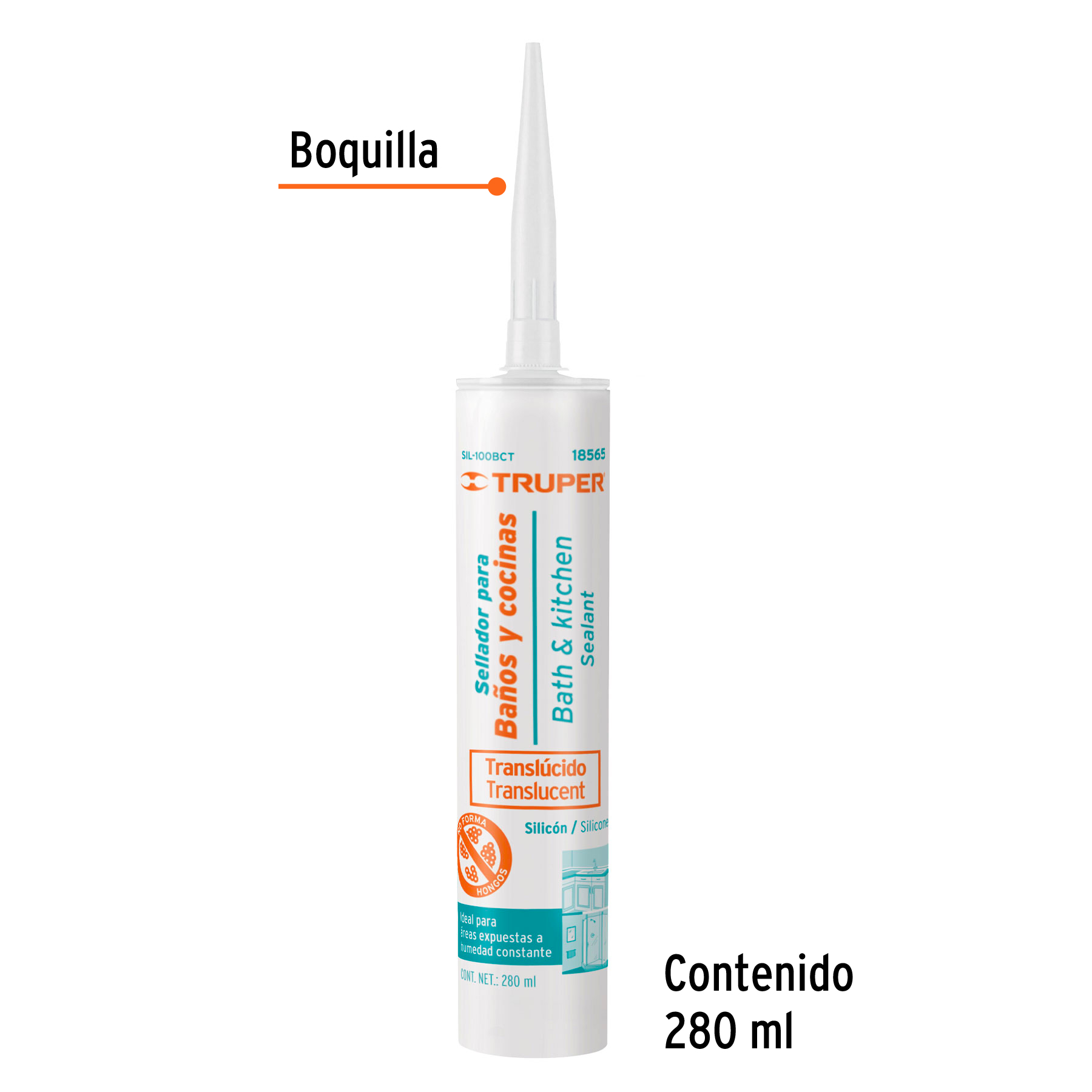 Sellador transparente Silicon 100% para baños cocina 280ml