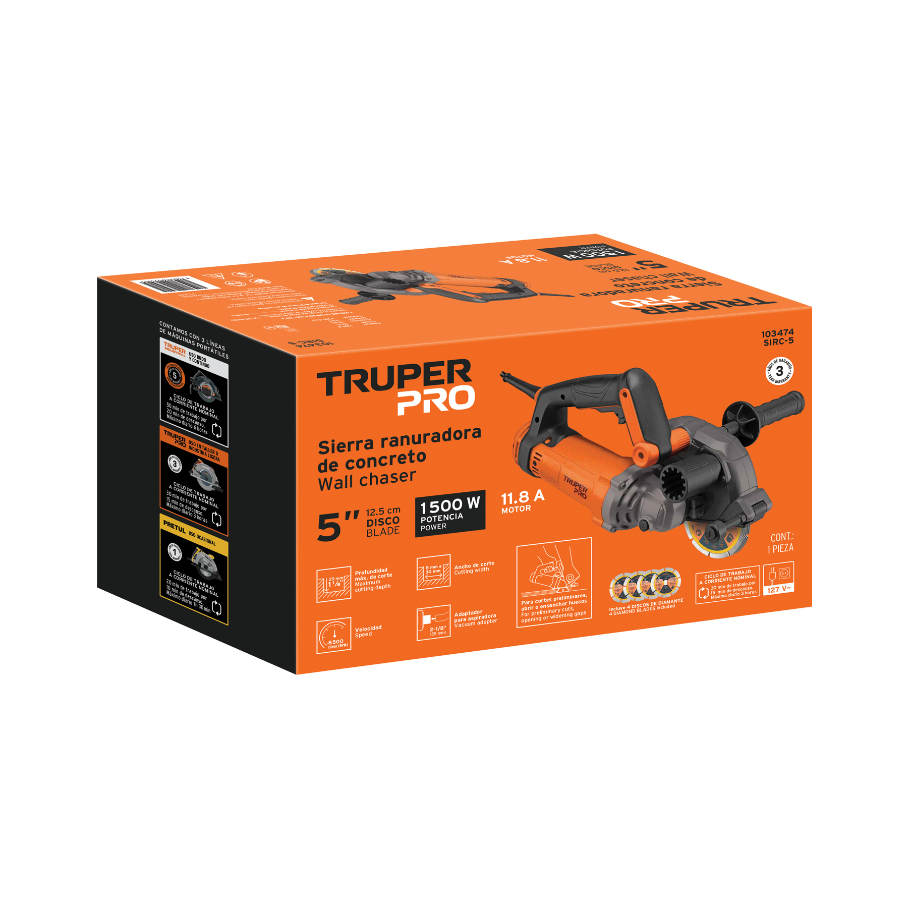 Sierra ranuradora de concreto, 5', 1400 W, prof, Truper