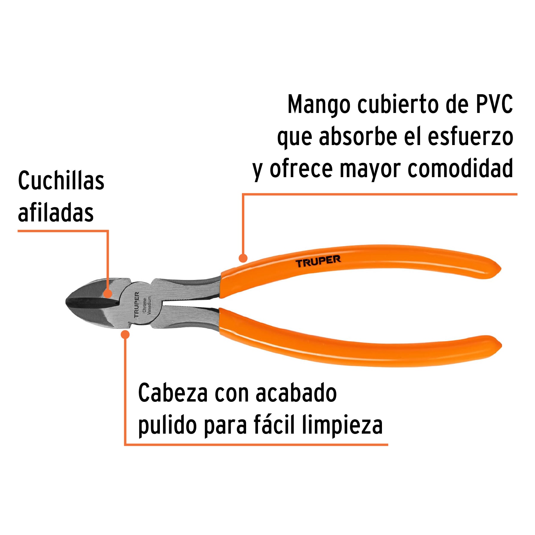 Pinza corte diagonal 8", mango de vinil