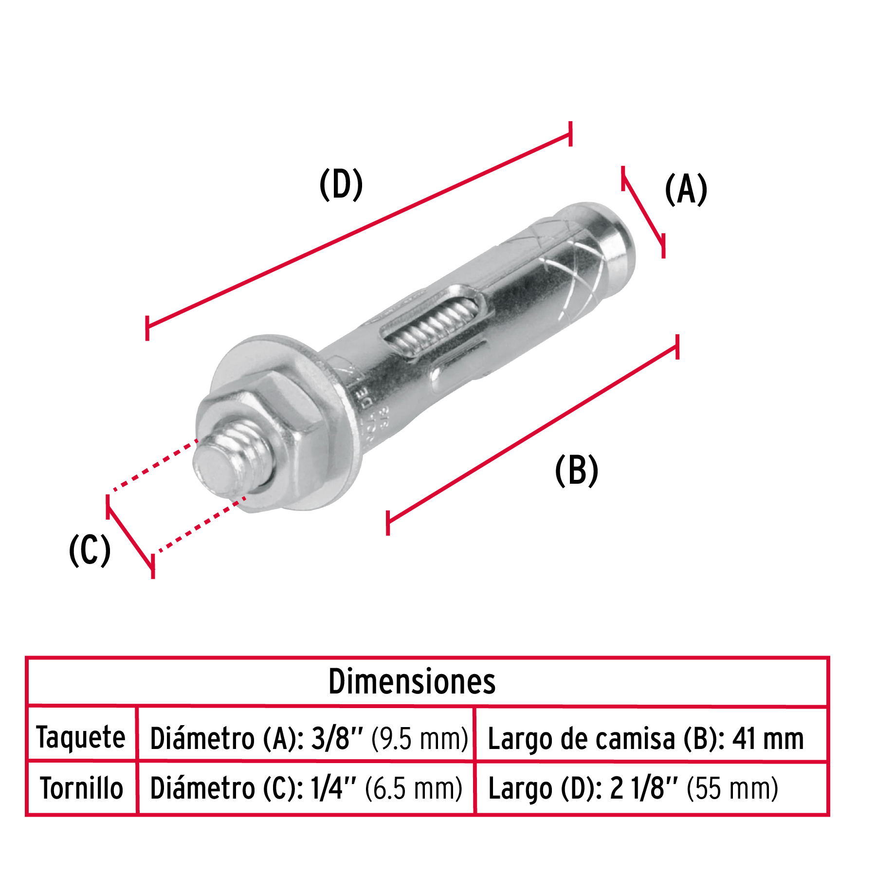 Pack 4 Piezas Taquete de Expansivo de 1/4" con tornillo