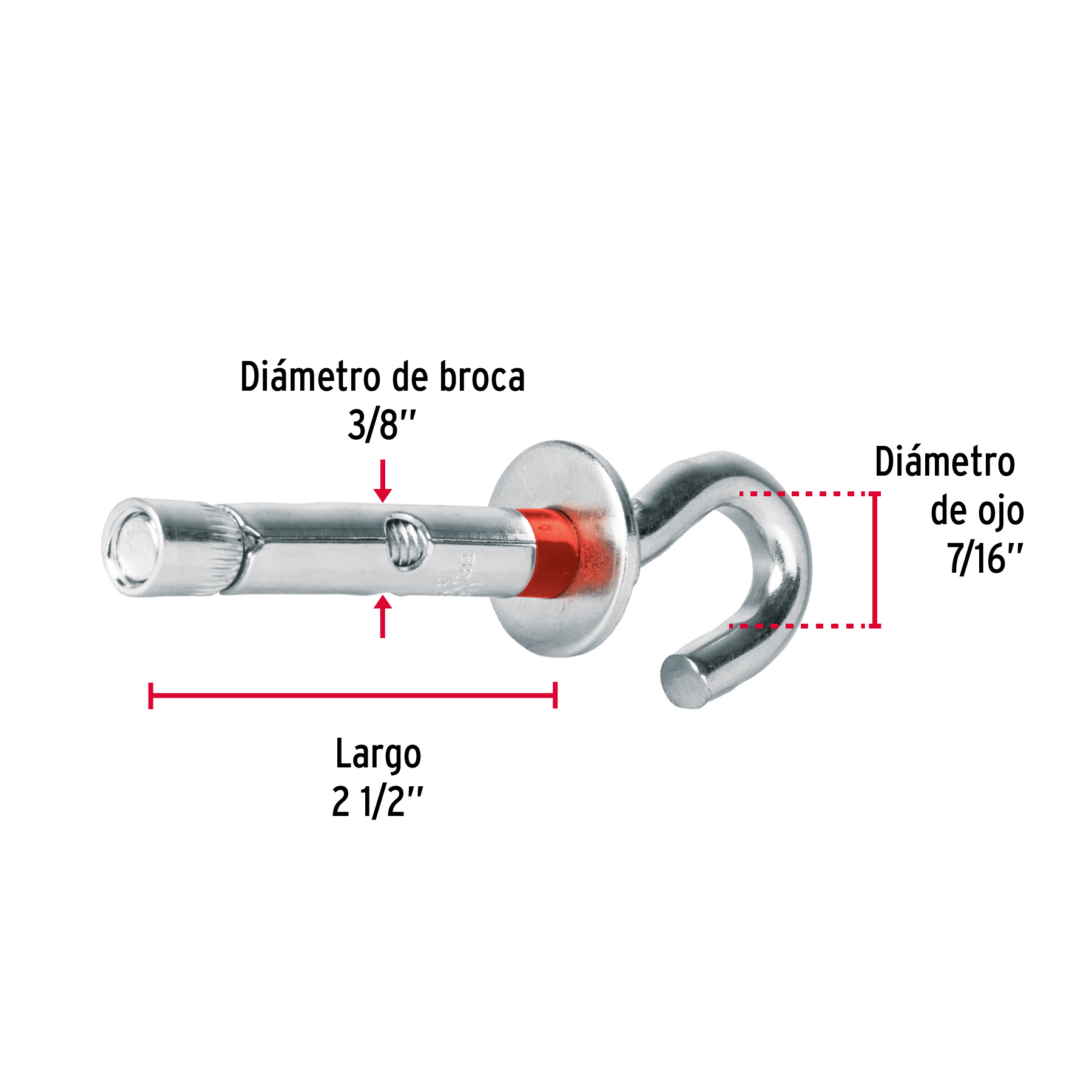 Pack de 4 Taquete expansivo armella abierta 3/8" y Ojo 7/16"