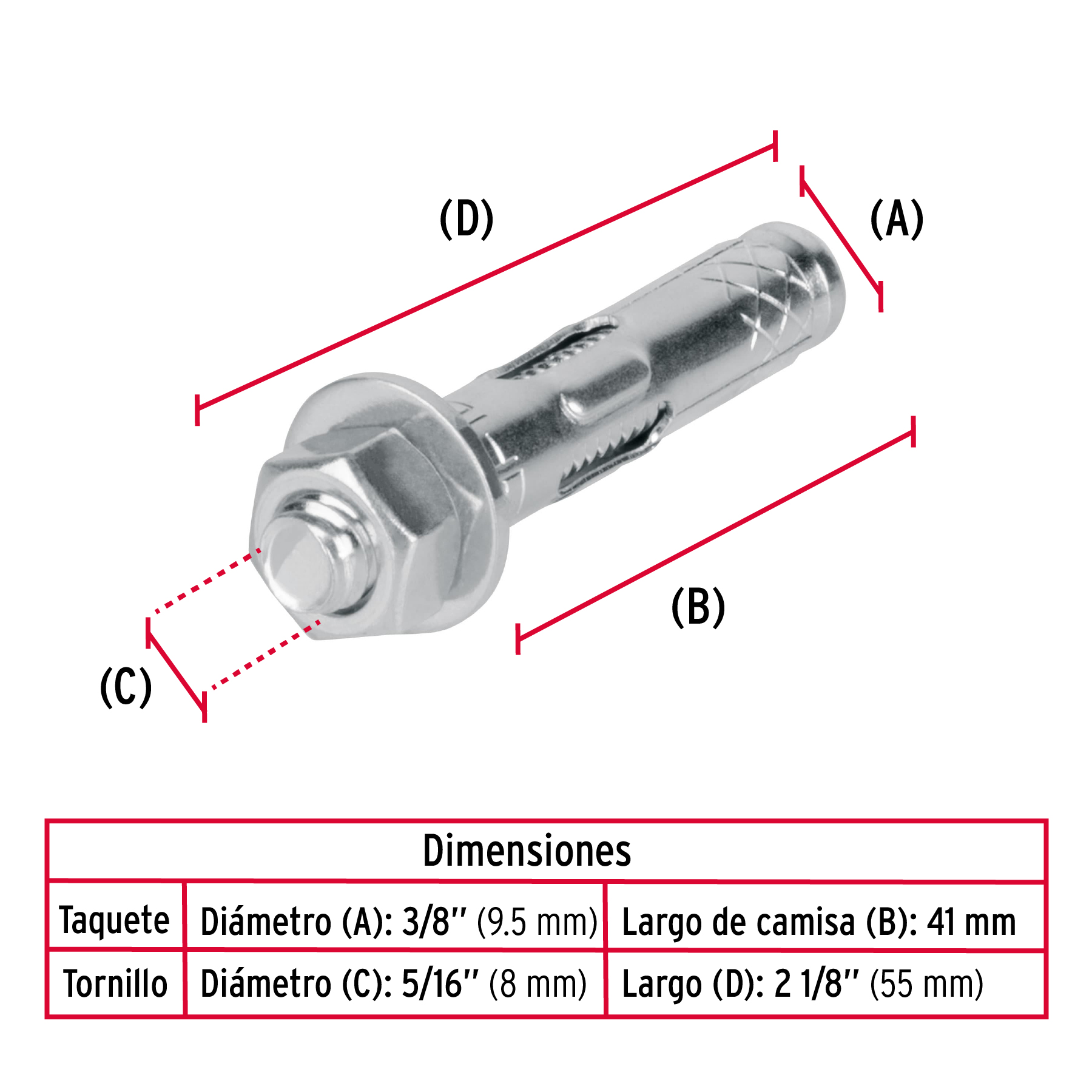 Taquete de expansion 5/16" con tornillo bolsa 4 pzas