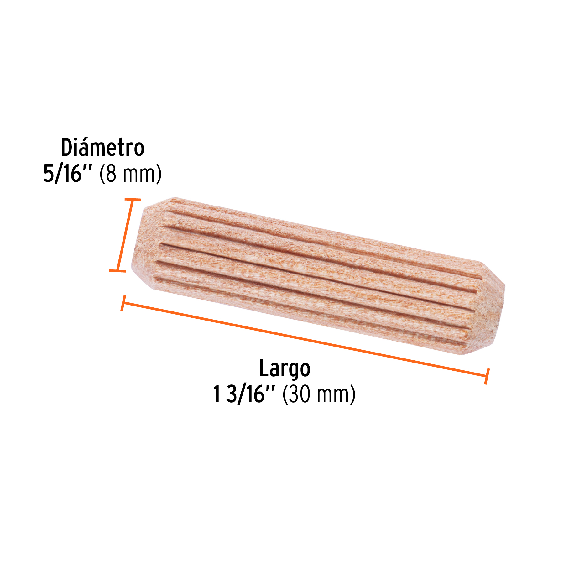 Blister con 100 taquetes de madera ranurado 5/16" Tarugo