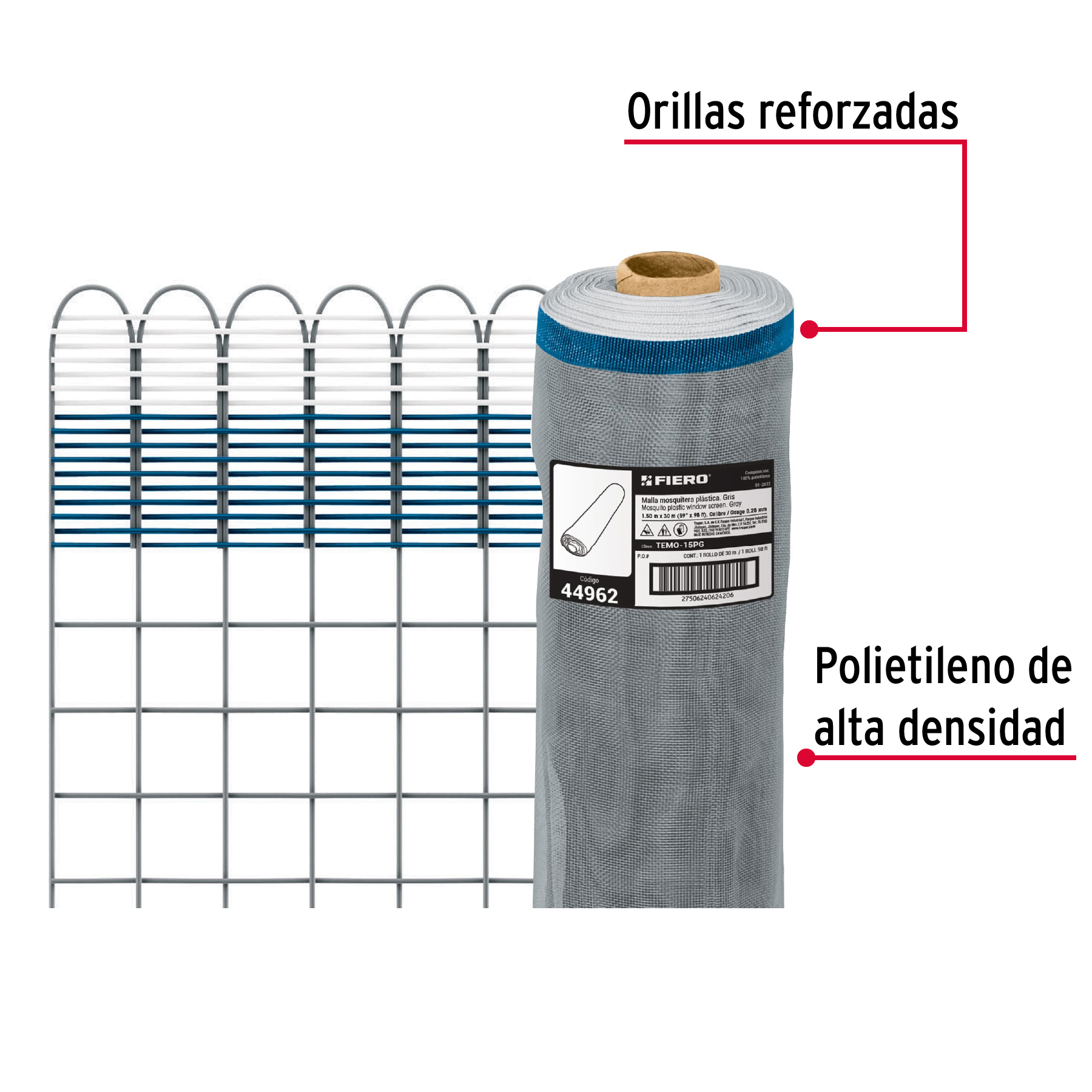 Malla mosquitera mosquitero plastica 1.50x30m gris