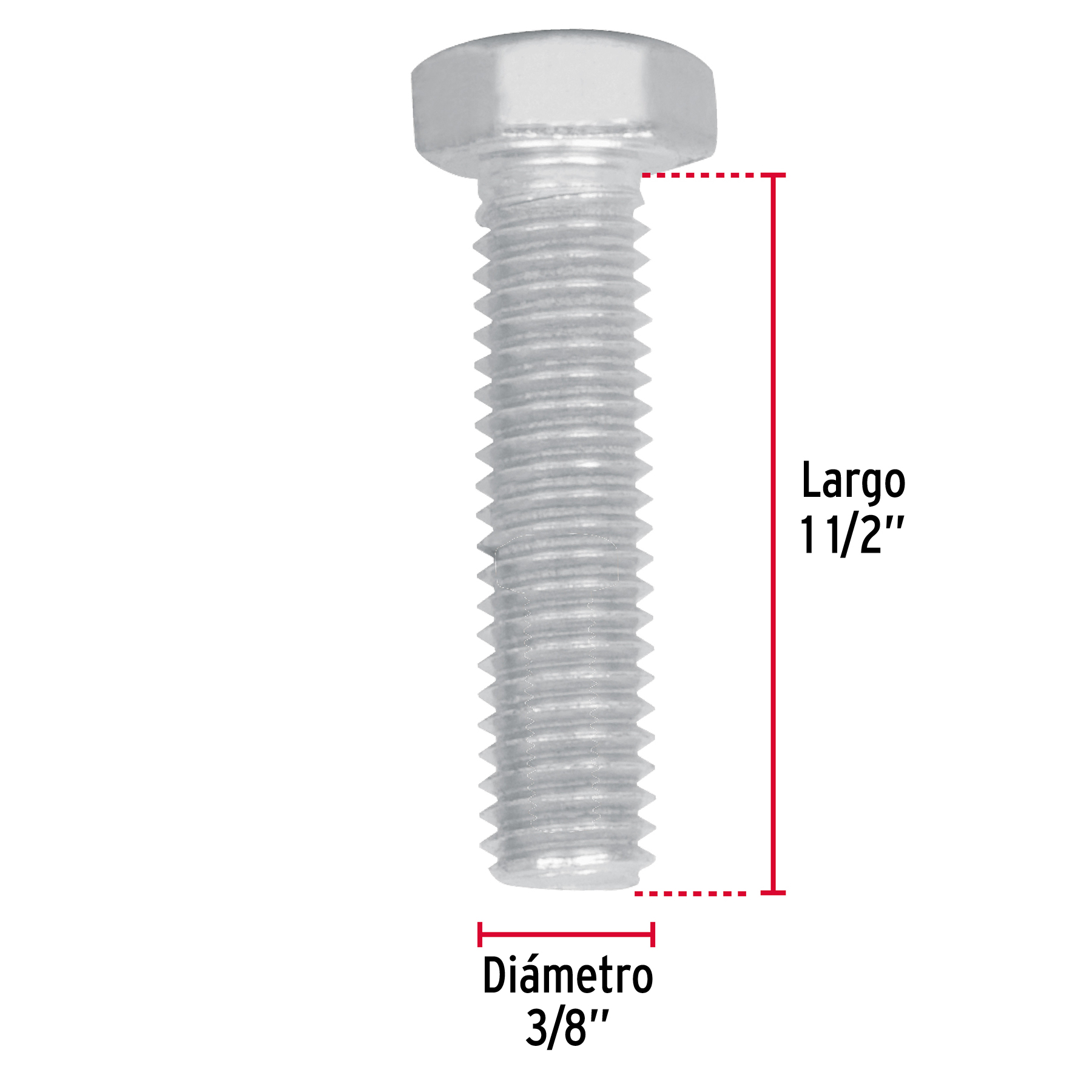 Tornillo tipo maquina, 3/8 x 1-1/2", bolsa con 70 pzas