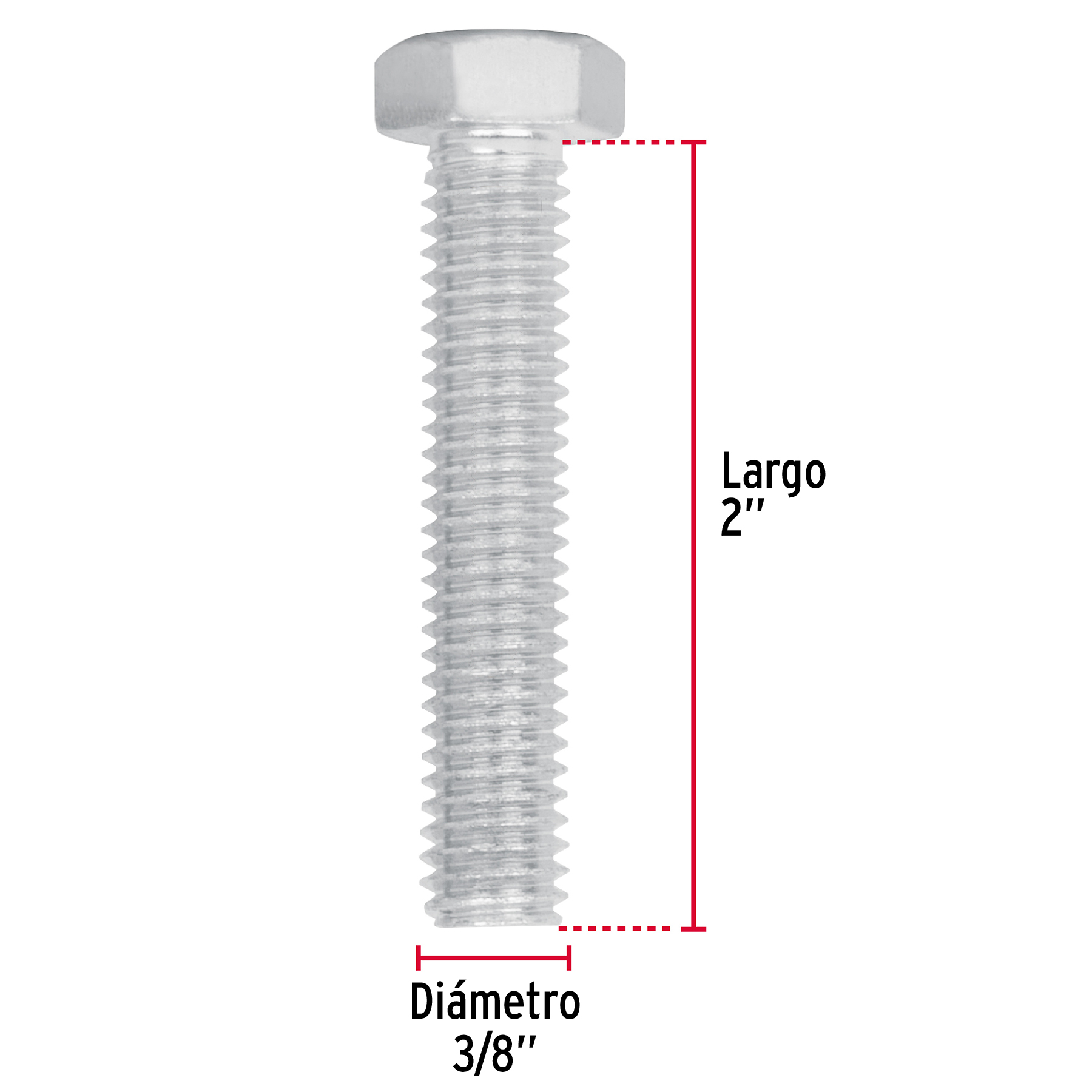 Tornillo tipo maquina, 3/8 x 2", bolsa con 60 pzas