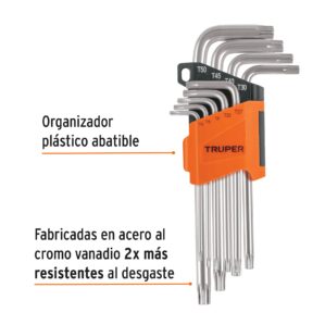Juego de 9 llaves torx largas