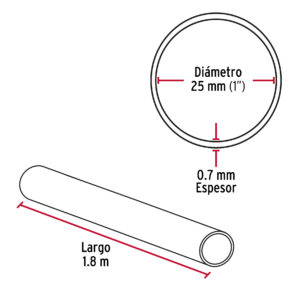 Tubo redondo cromado para closet de 1.8m dimetro 2.5cm