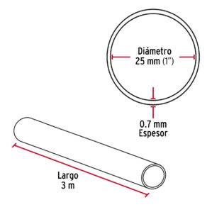 Tubo redondo Negro Mate para closet de 3m dimetro 2.5cm