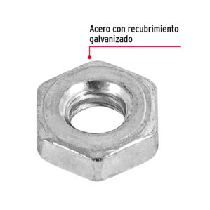 Tuerca hexagonal galvanizada 3/16", bolsa con 600 pzas