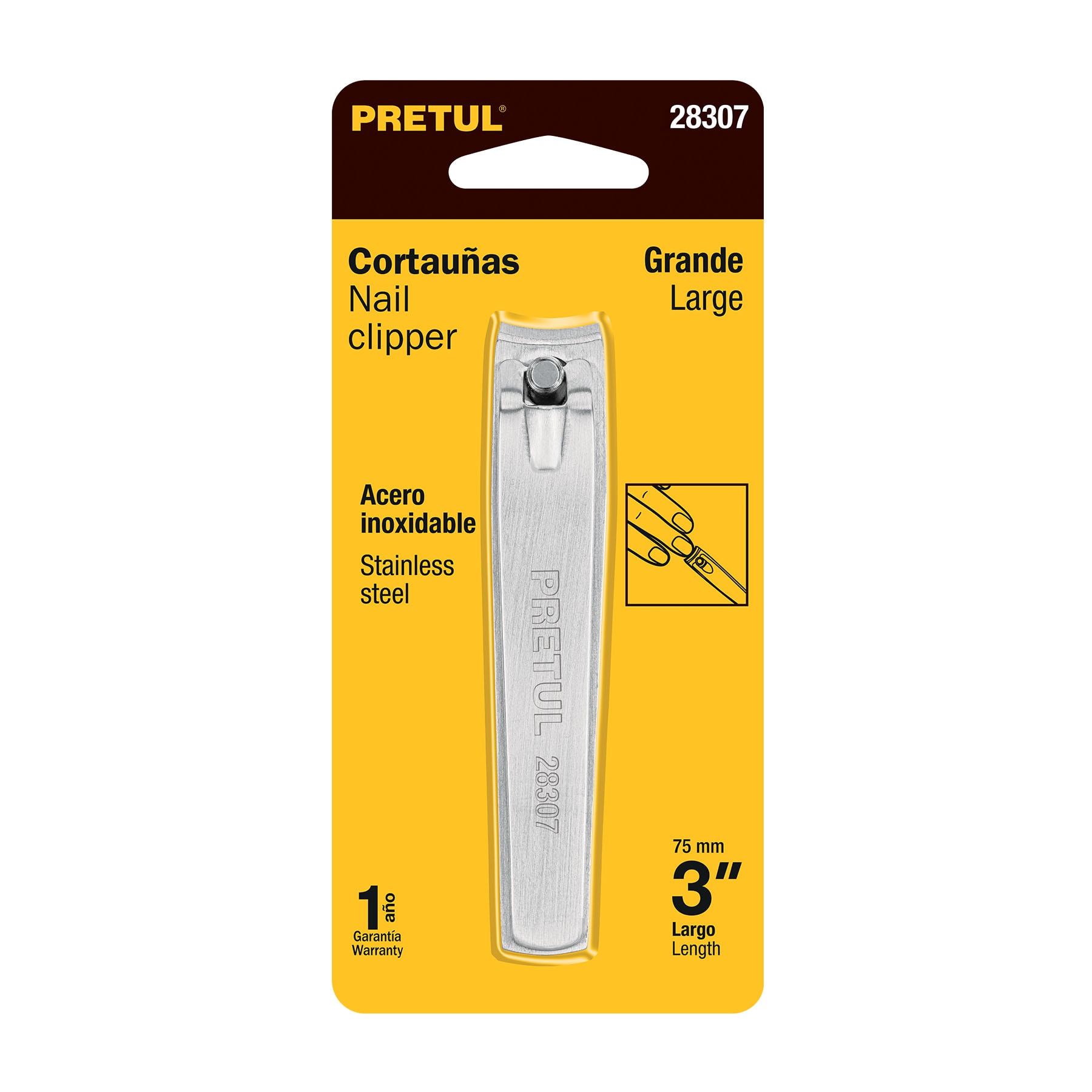 Corta uñas 3" acero inoxidable Pretul